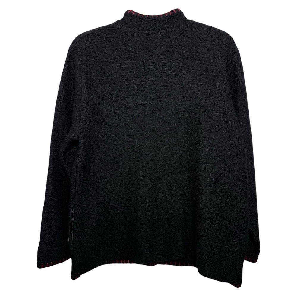 Vintage Floral Embroidered Boiled Wool Cardigan Sweater Jacket Size Large Black - Picture 2 of 8